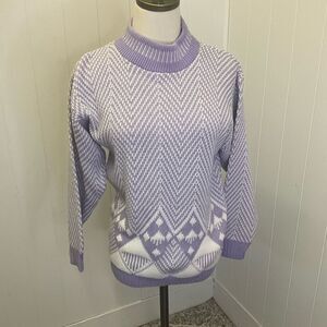 Vintage 80s Fortune Knits Inc Women’s Medium Purple Knit Pullover Mock Sweater
